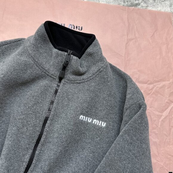 MIU MIU SS24 Women's Logo Embroidered Stand Collar Zipper Jacket - Picture 3 of 4